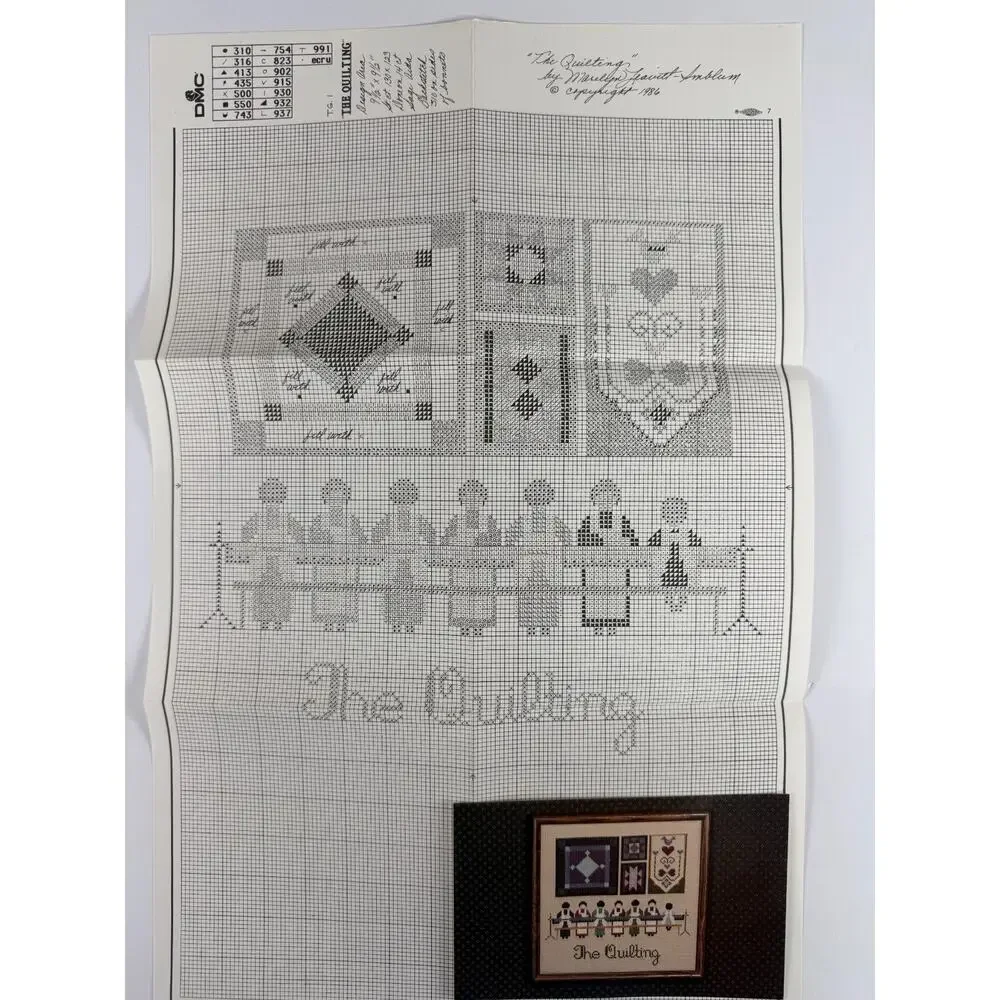Vintage 1986 The Quilting Marilyn Leavitt Imblum Cross Stitch Chart OOP Folk Art